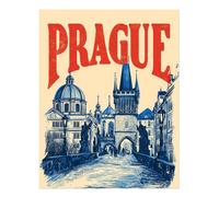 Poster vintage Praga arte da parete - scena urbana architettonica...