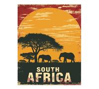 Poster vintage safari Sudafrica arte da parete - sagome di elefanti