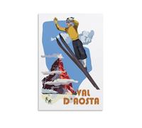 Poster vintage su tela, stampa artistica da viaggio, Valle d'Aosta, salto con gli sci, per ufficio, famiglia, camera da letto, regalo, decorazione da parete, 30 x 45 cm, senza cornice