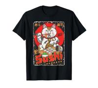 Poster vintage unisex gatto mangia sushi kawaii gatto Maglietta