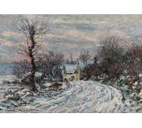 Poster Winter Cottage Road paesaggio ghiacciato arte da parete -...