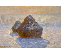 Poster Winter Haystacks - Snowy Cottage Sunset Wall Art -...