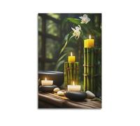 Poster Zen su tela raffigurante una candela e un centro benessere, decorazione da parete moderna per camera da letto (30 x 45 cm)