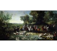 POSTERIIk Dipinti Famosi Arte della tela Poster con artistiche Caza del ciervo Luis XV en el bosque de Saint Germain de Jean Baptiste Oudry per la Decorazione Della Parete 60x90cm
