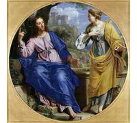 POSTERIIk Dipinti Famosi Arte della tela Poster con artistiche Cristo y la mujer de Samaria en el pozo de Philippe De Champaigne per L'arredamento del Soggiorno 60x90cm