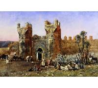 POSTERIIk Dipinti Famosi Arte della tela Poster con artistiche En la puerta de Sela Pasado y presente por Edwin Lord Weeks per Decorazioni per la Casa 60x90cm