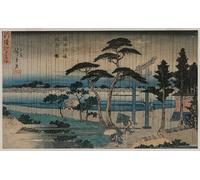 POSTERIIk Dipinti Famosi Arte della tela Poster con artistiche Imagen de Lluvia ligera en el terraplén del río Sumida por Ando Hiroshige per Decorazioni per la Casa 60x90cm