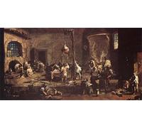 POSTERIIk Dipinti Famosi Arte della tela Poster con artistiche Interrogatorios en la cárcel por Alessandro Magnasco per la Decorazione Della Parete 60x90cm