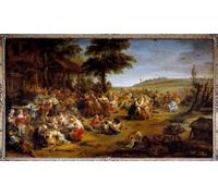 POSTERIIk Dipinti Famosi Arte della tela Poster con artistiche la feria o boda en la mesa del pueblo representando una fiesta campestre de Peter Paul Rubens per la Decorazione Della Parete 60x90cm