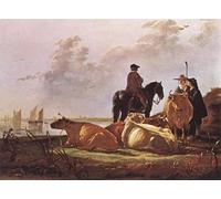 POSTERIIk Dipinti Famosi Arte Dipinto Pittura Astratta Campesinos con cuatro vacas junto al río Merwede Aelbert Cuyp per L'arredamento del Soggiorno 60x90cm