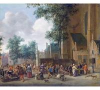 POSTERIIk Dipinti Famosi Arte Dipinto Pittura Astratta El mercado de pescado del río en La Haya por Jan Havickszoon Steen per Decorazioni per la Casa 60x90cm