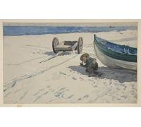 POSTERIIk Dipinti Famosi Arte Dipinto Pittura Astratta Escena de playa con un hombre descansando a la sombra de un barco por Edwin Austin Abbey per la Decorazione Della Parete 60x90cm