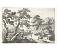 POSTERIIk Dipinti Famosi Arte Dipinto Pittura Astratta Paisaje con pastores en su camino más allá de una pequeña cascada de Giuliano Giampiccoli per Decorazioni per la Casa 60x90cm