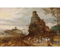 POSTERIIk Dipinti Famosi Arte Dipinto Pittura Astratta Paisaje costero con la tumba de Scipios de Jan Brueghel el per la Decorazione Della Parete 60x90cm