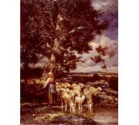 POSTERIIk Dipinti Famosi Arte Dipinto Pittura Astratta Pastora de Charles Emile Jacque per L'arredamento del Soggiorno 60x90cm