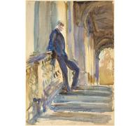 POSTERIIk Dipinti Famosi Arte Dipinto Pittura Astratta Sir Neville Wilkinson en los escalones del puente Palladian en Wilton House por John Singer Sargent per Decorazioni per la Casa 60x90cm