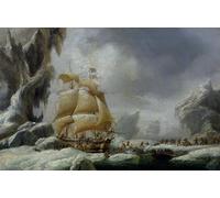 POSTERIIk Dipinti Famosi Murale Tela Vintage Quadri El barco de Jules Dumont D'urville atrapado en un flujo de hielo en la Antártida por Ambroise Louis Garneray per Decorazioni per la Casa 60x90cm
