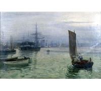 POSTERIIk Dipinti Famosi Murale Tela Vintage Quadri El último barco en llegar de Charles Napier Hemy per L'arredamento del Soggiorno 60x90cm