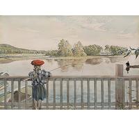 POSTERIIk Dipinti Famosi Murale Tela Vintage Quadri Lisbeth pescando con caña de Carl Larsson per Decorazioni per la Casa 60x90cm