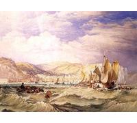 POSTERIIk Dipinti Famosi Pittura Immagine Tela Dipinti d'arte graffiti Barcos de pesca frente a Hastings por William Clarkson Stanfield per Decorazioni per la Casa 60x90cm