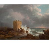 POSTERIIk Dipinti Famosi Pittura Immagine Tela Dipinti d'arte graffiti Castillo de Broughty durante una tormenta de Alexander Nasmyth per Decorazioni per la Casa 60x90cm