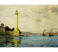 POSTERIIk Dipinti Famosi Pittura Immagine Tela Dipinti d'arte graffiti el faro en Serrallo Point y el Cuerno de Oro más allá por Michael Zeno Diemer per L'arredamento del Soggiorno 60x90cm