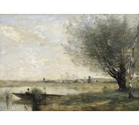 POSTERIIk Dipinti Famosi Pittura Immagine Tela Dipinti d'arte graffiti Pescador amarrado en un banco'. de Jean-Baptiste Camille Corot per Decorazioni per la Casa 60x90cm