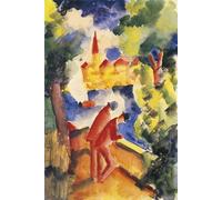 POSTERIIk Dipinti Famosi stampa tela poster Ritratto Dipinti d'arte Dos hombres se en la barandilla con vistas a un lago de August Macke per la Decorazione Della Parete 60x90cm