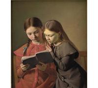 POSTERIIk Dipinti Famosi stampa tela poster Ritratto Dipinti d'arte Las hermanas del artista Signe y Henriette leyendo un libro de Constantin Hansen per Decorazioni per la Casa 60x90cm