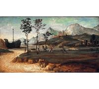 POSTERIIk Dipinti Famosi stampa tela poster Ritratto Dipinti d'arte Paisaje costero con dos hombres peleando de Battista Cima Da Conegliano per la Decorazione Della Parete 60x90cm
