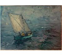 POSTERIIk Dipinti Famosi stampa tela poster Ritratto Dipinti d'arte Pescador con Sprit Sail de Leonhard Sandrock per la Decorazione Della Parete 60x90cm
