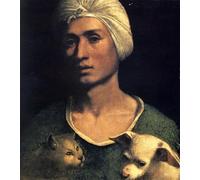 POSTERIIk Dipinti Famosi stampa tela poster Ritratto Dipinti d'arte Retrato de un hombre con un perro y un gato Dosso Dossi per Decorazioni per la Casa 60x90cm