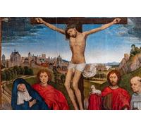 POSTERIIk Famoso Arte della tela Poster con artistiche Cristo crucificado con la Virgen San Juan Bautista y el evangelista de Hans Memling per Decorazioni per la Casa 60x90cm