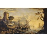 POSTERIIk Famoso Arte della tela Poster con artistiche Puerto al atardecer de Salvator Rosa per Decorazioni per la Casa 60x90cm