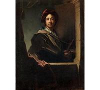 POSTERIIk Famoso Arte della tela Poster con artistiche Retrato del artista de medio cuerpo a una ventana de Hyacinthe Rigaud per L'arredamento del Soggiorno 60x90cm