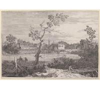 POSTERIIk Famoso Arte della tela Poster con artistiche Vista de un pueblo en la orilla de un río de Canaletto per Decorazioni per la Casa 60x90cm