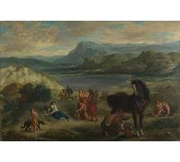 POSTERIIk Famoso Arte Dipinto Pittura Astratta Ovidio entre los escitas de Ferdinandeugene Delacroix per Decorazioni per la Casa 60x90cm