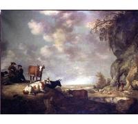 POSTERIIk Famoso Arte Dipinto Pittura Astratta Paisaje con pastores haciendo música de Aelbert Cuyp per Decorazioni per la Casa 60x90cm