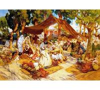POSTERIIk Famoso Arte Dipinto Pittura Astratta una reunión vespertina en un campamento del norte de África por Frederick Arthur Bridgman per la Decorazione Della Parete 60x90cm