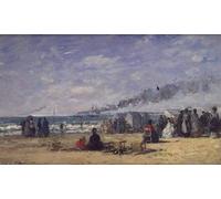 POSTERIIk Famoso Murale Tela Vintage Quadri La playa de Trouville de Eugene Louis Boudin per la Decorazione Della Parete 60x90cm