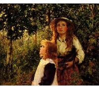 POSTERIIk Famoso Pittura Immagine Tela Dipinti d'arte graffiti Dos chicas en un bosque iluminado por el sol de Gertrude Nellie per Decorazioni per la Casa 60x90cm