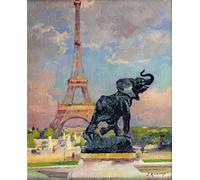 POSTERIIk Famoso Pittura Immagine Tela Dipinti d'arte graffiti La torre y el elefante de Jules Ernest Renoux per Decorazioni per la Casa 60x90cm