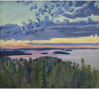POSTERIIk Famoso Pittura Immagine Tela Dipinti d'arte graffiti Puesta de sol sobre el lago de Akseli Valdemar Gallen Kallela per Decorazioni per la Casa 60x90cm