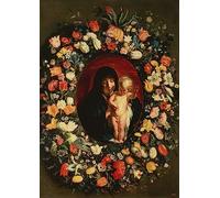 POSTERIIk Famoso stampa tela poster Pittura Astratta Dama e Bambino inghirlandati di fiori di Jacob Jordaens per la Decorazione Della Parete 60x90cm
