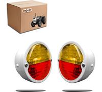 Posteriore Vintage Luce Set Bianco Corpo Anello Lenti Ambra e Rosso per Trattore