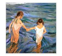 Posterlounge Bambine al mare Poster | 40 x 40 cm di Joaquín Sorolla y Bastida Blu Quadri Decorazione per pareti