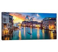 Posterlounge Canal Grande a Venezia di sera, Italia Stampa su tela di Jan Christopher Becke 40 x 20 cm Quadri Decorazione per pareti