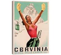 Posterlounge Cervinia, Valle d'Aosta Stampa su tela di Vintage Ski Collection 100 x 130 cm Turchese Quadri Decorazione per pareti