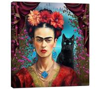 Posterlounge Frida Kahlo with the Cat Stampa su tela di Mark Ashkenazi 50 x 50 cm Colorato Quadri Decorazione per pareti