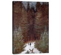 Posterlounge Il cacciatore nella foresta Stampa su tela di Caspar David Friedrich 50 x 70 cm Verde Quadri Decorazione per pareti